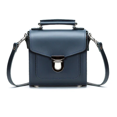 Cooper Allan Handmade Leather Sugarcube Handbag - Navy Made in England