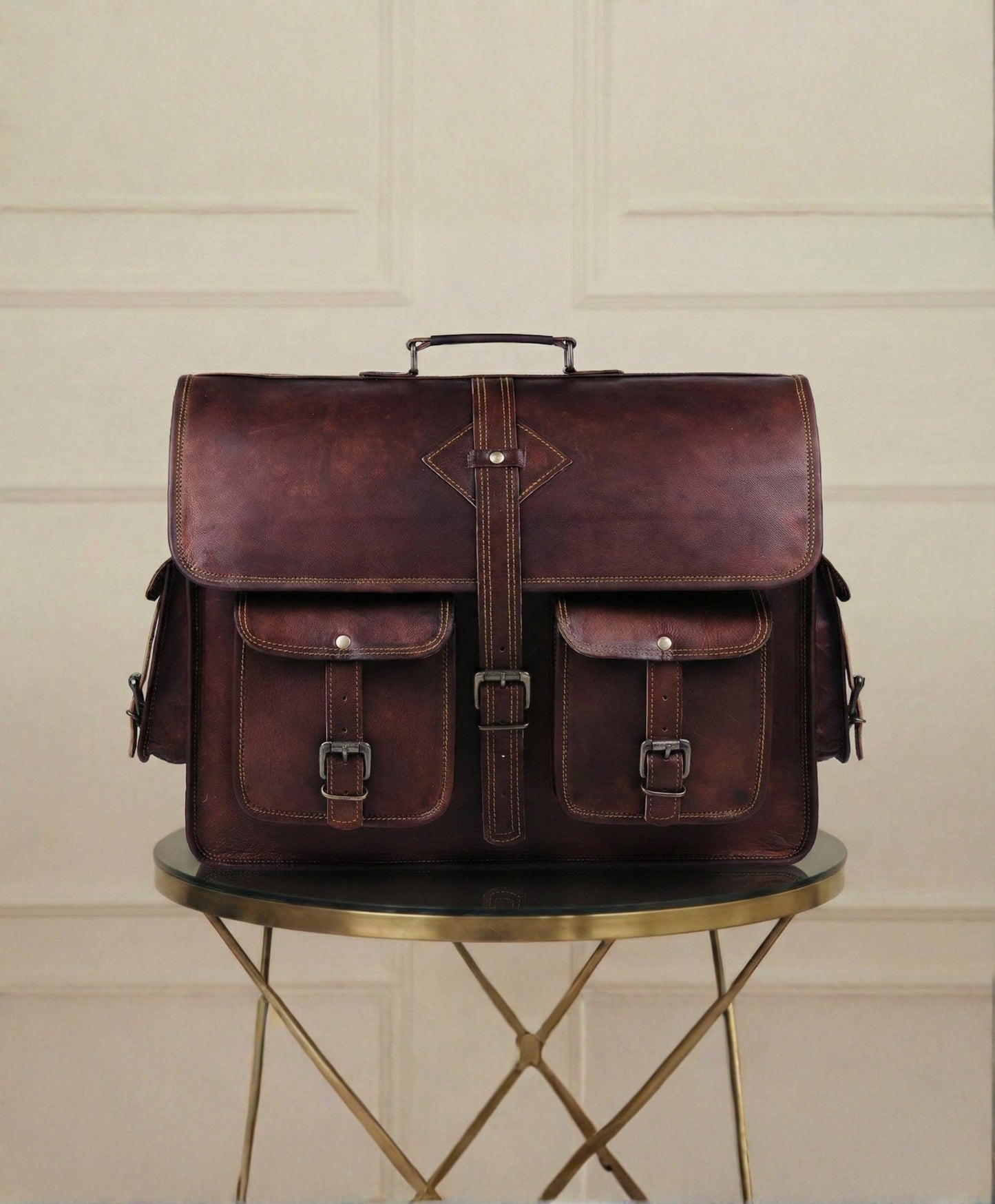 Cooper Allan Classic Brown Leather Messenger Bag
