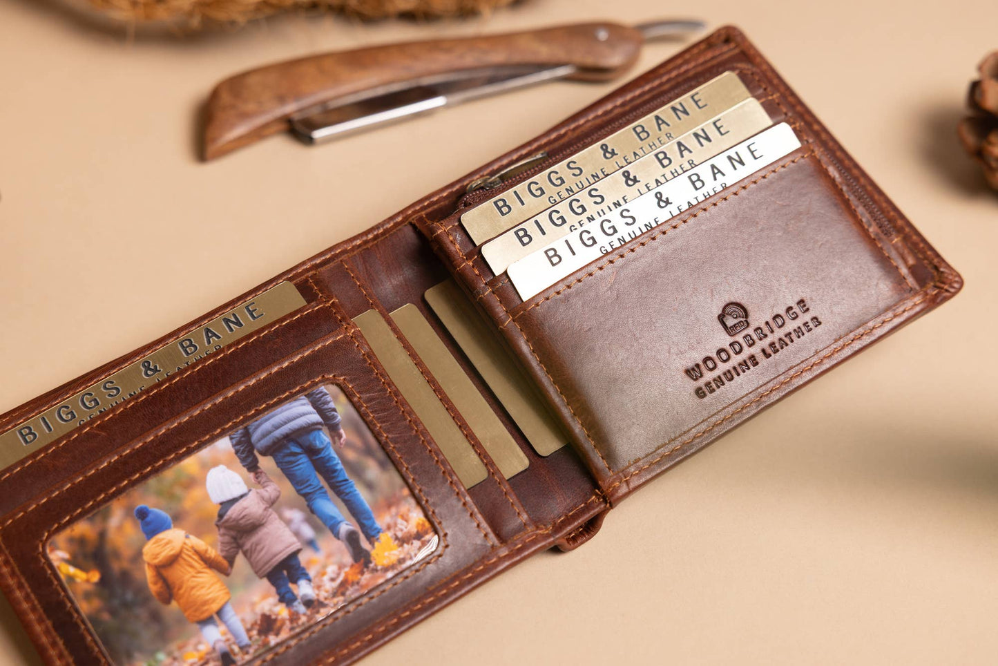 Woodbridge Men's Bifold Dark Tan Leather Wallet With Big Coin Pocket