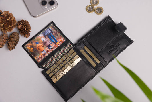 Biggs & Bane Men's Bifold Black Leather Wallet With Tab Coin Pocket