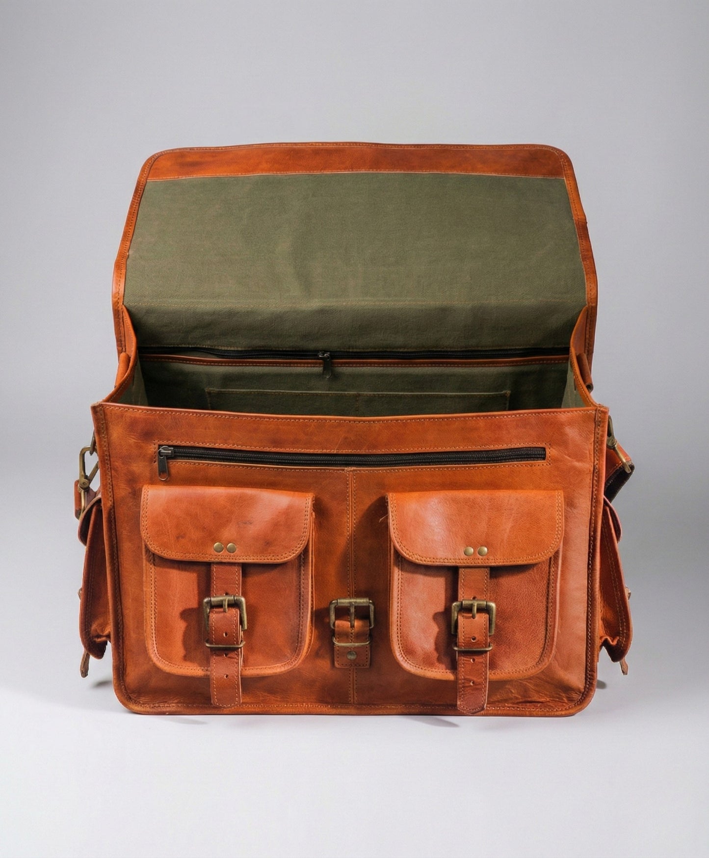 Cooper Allan Classic Brown Leather Messenger Bag
