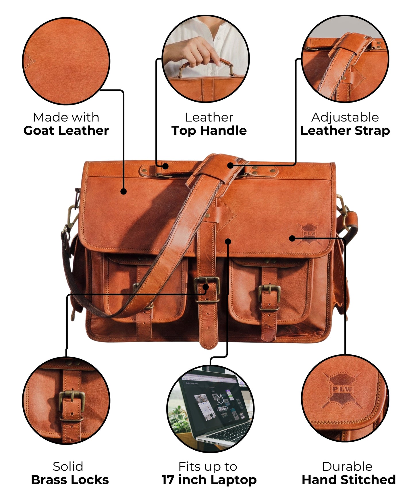 Cooper Allan Classic Brown Leather Messenger Bag