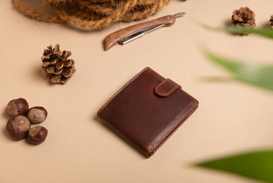 Cooper Allan Men's Bifold Dark Tan Leather Wallet With Coin Pocket