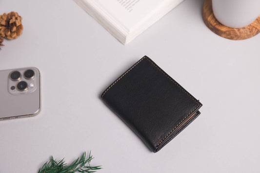 Men's Trifold Black & Tan Leather Wallet  LG27