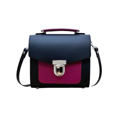 Cooper Allan Handmade Leather Two Tone Sugarcube Handbag Black - Magenta Made in England