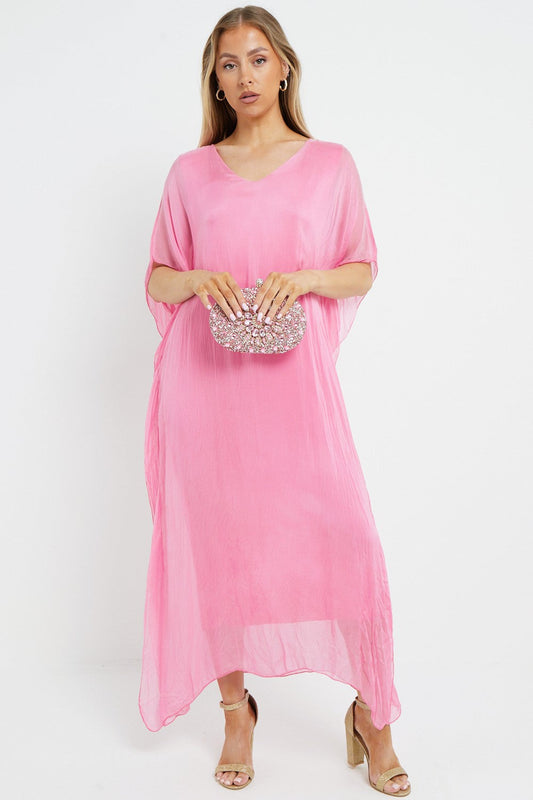 Pink Silk Maxi Kaftan Dress-0