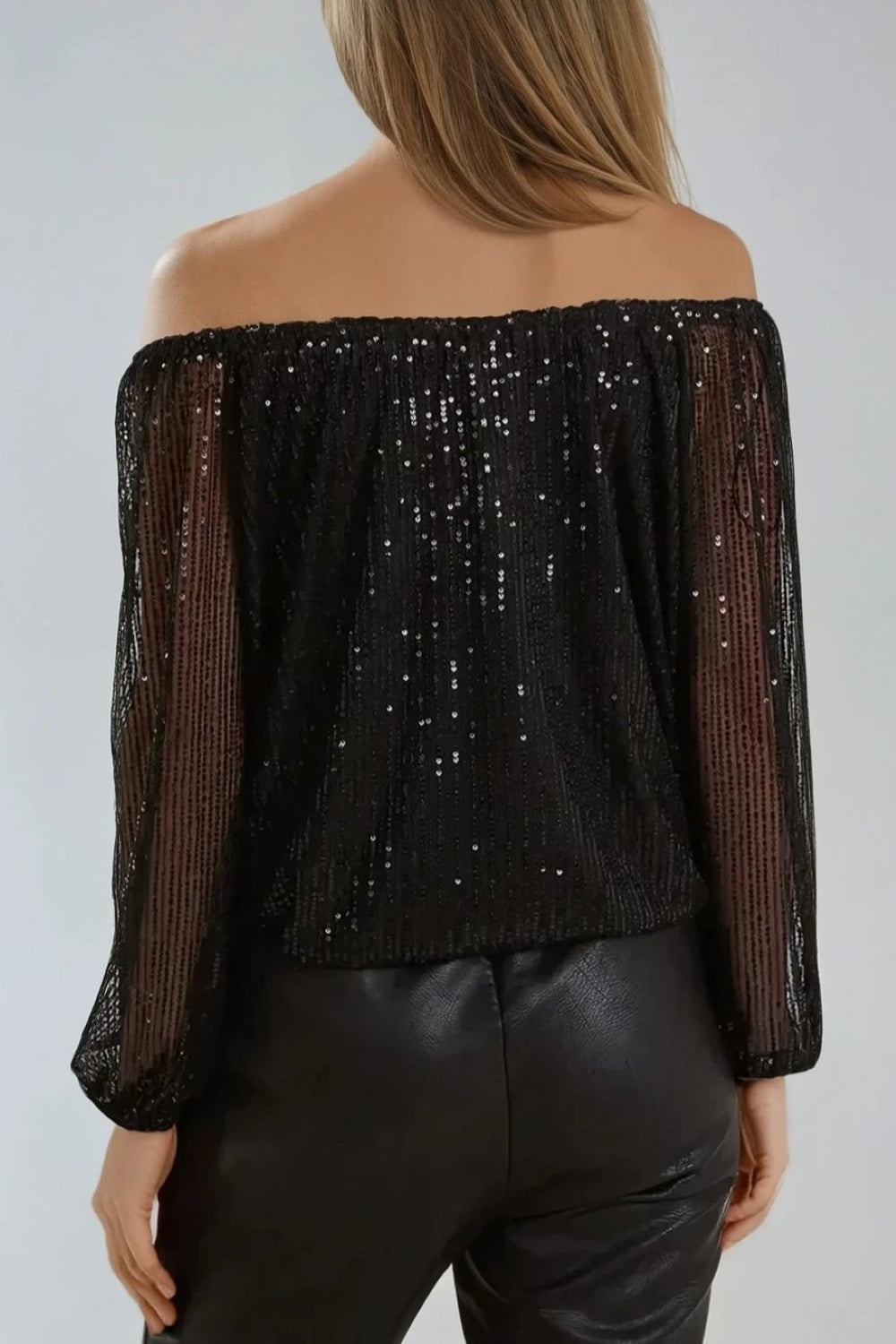 Cooper Allan Black Sequin Long Sleeve Bardot Top