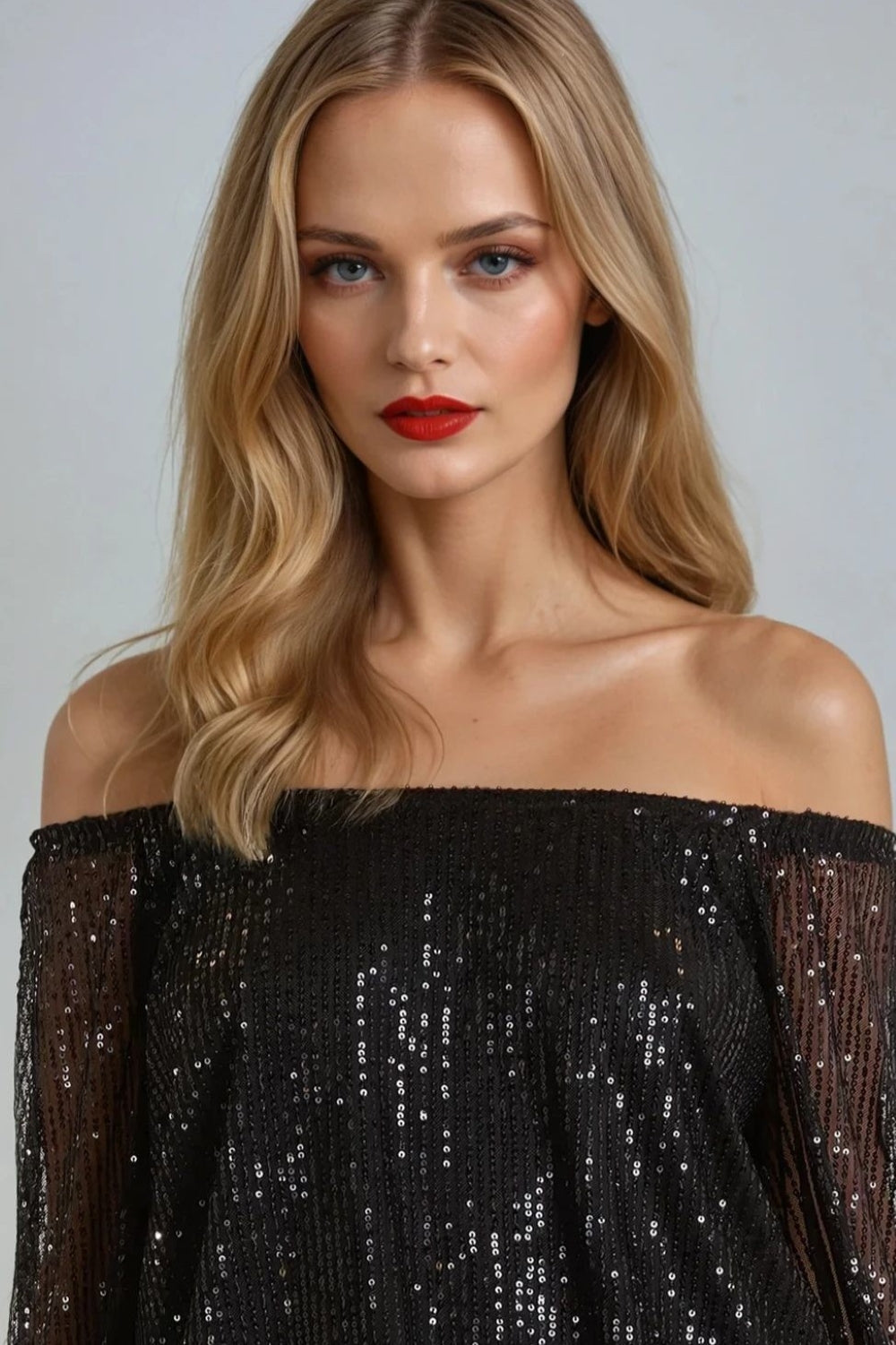 Cooper Allan Black Sequin Long Sleeve Bardot Top