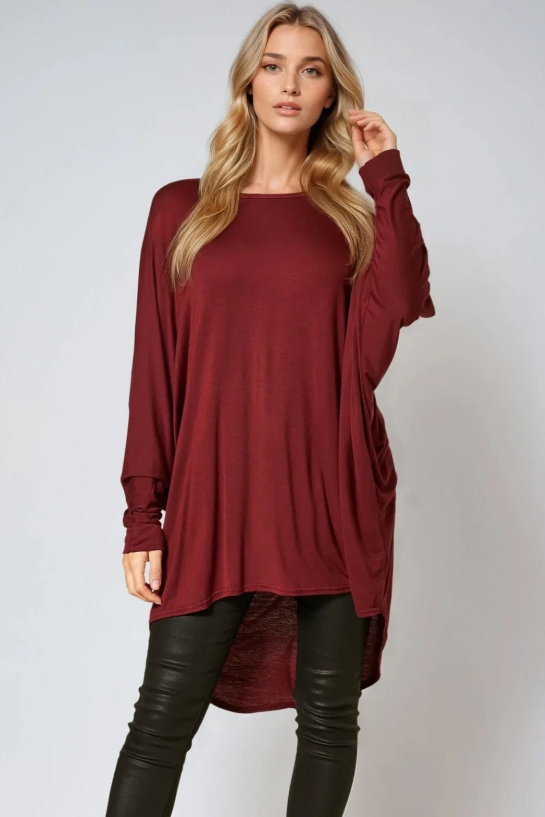 Cooper Allan Wine Oversized Batwing High Low Top