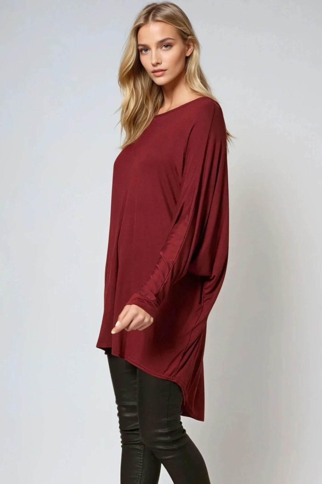 Cooper Allan Wine Oversized Batwing High Low Top