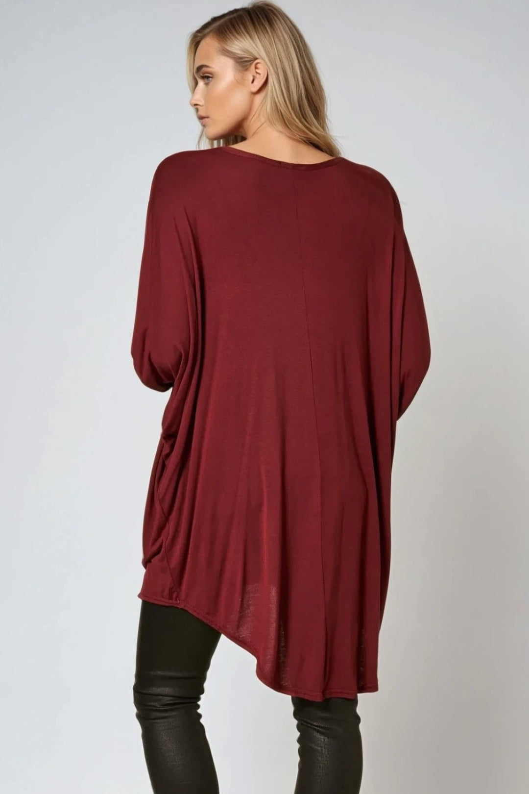 Cooper Allan Wine Oversized Batwing High Low Top