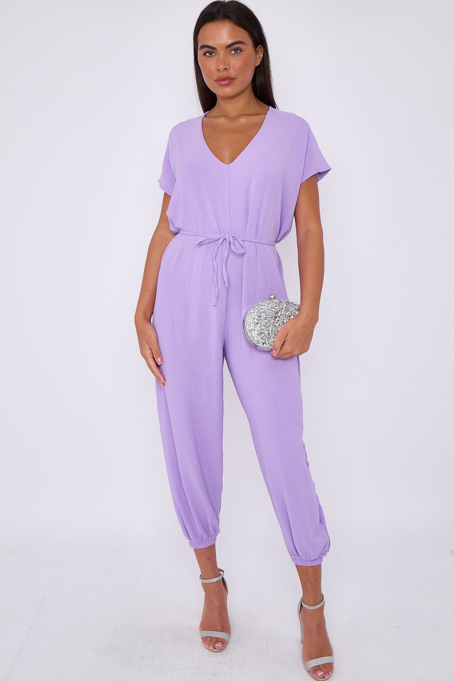Lilac V-Neck Belted Jumpsuit-4