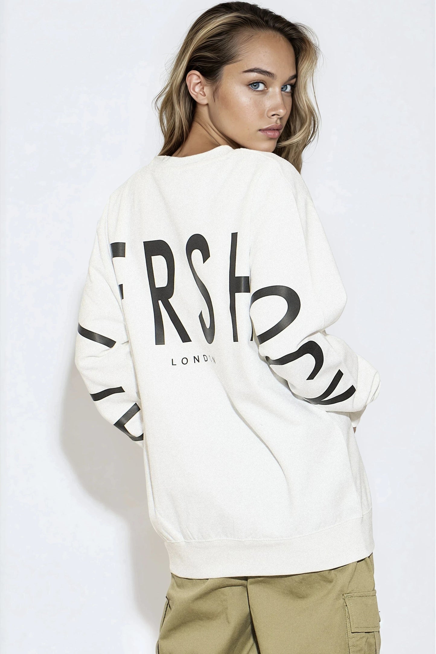 Cooper Allan White Aftershock Logo Crewneck Oversized Sweatshirt