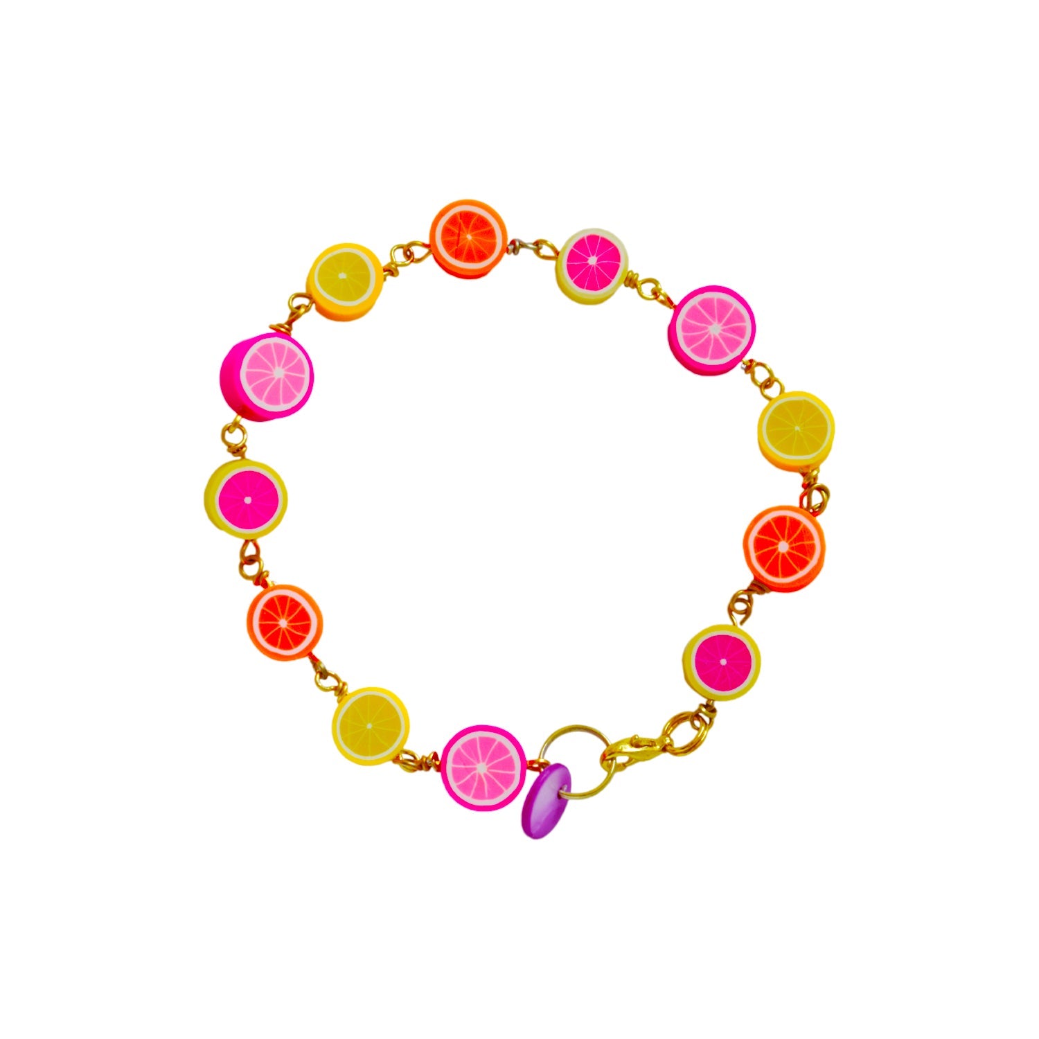 Citrus Bracelet, Lemon Orange Pink Grapefruit Charm Bracelet, Beaded Bracelet | by Ifemi Jewels-0