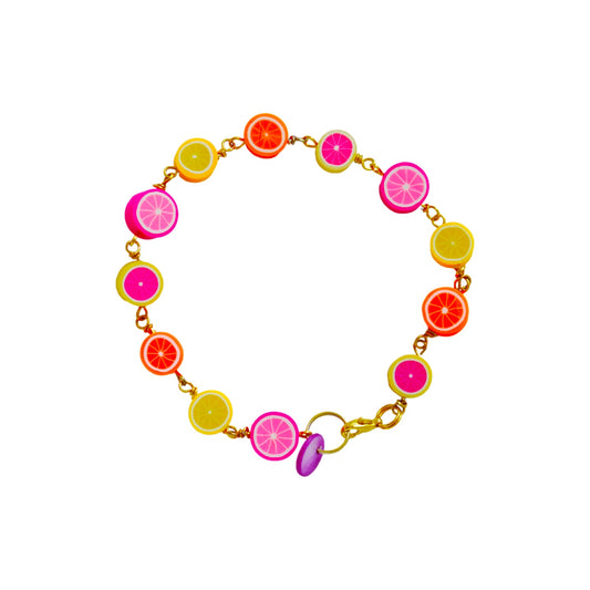 Citrus Bracelet, Lemon Orange Pink Grapefruit Charm Bracelet, Beaded Bracelet | by Ifemi Jewels-0