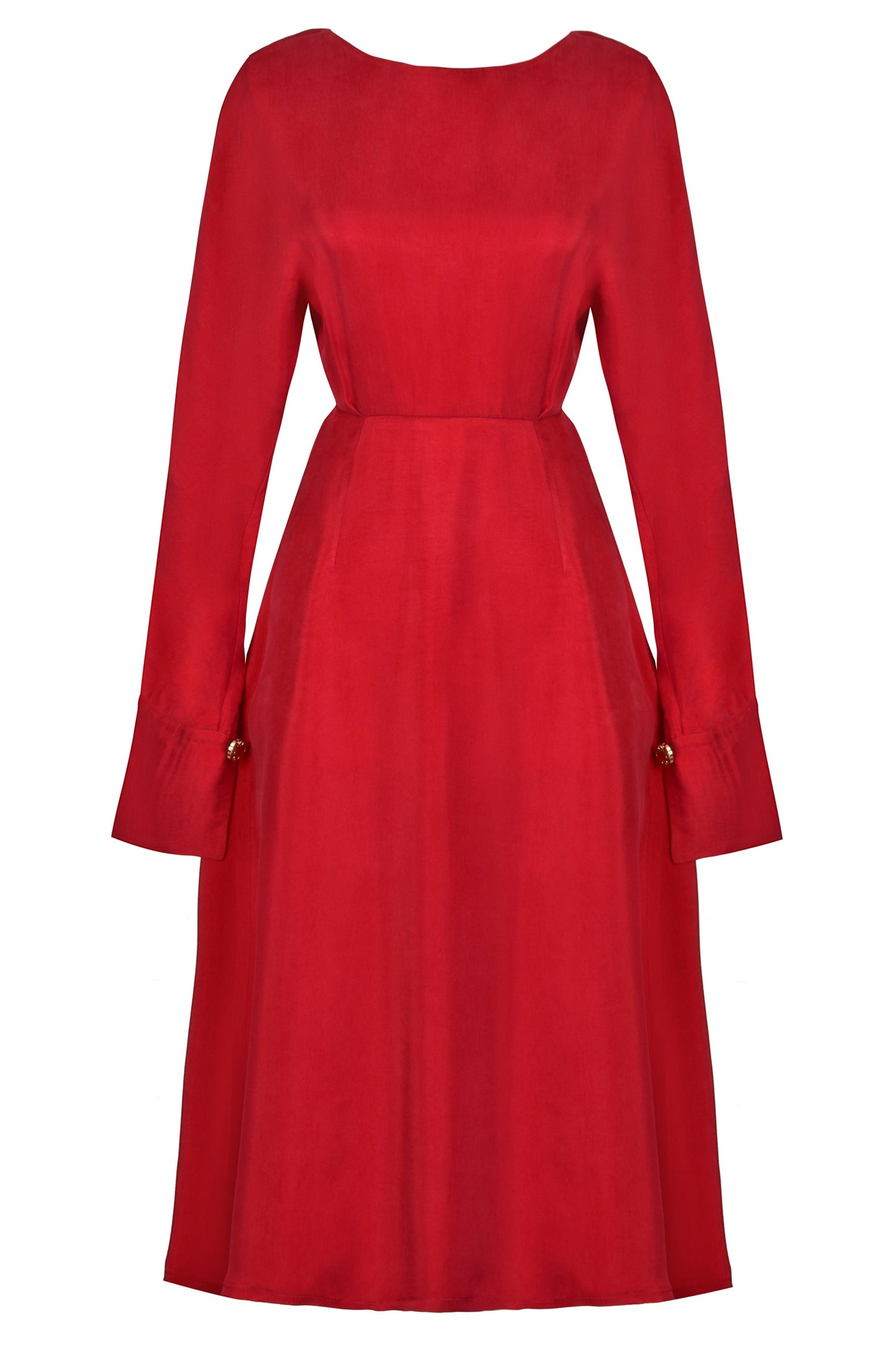 Long Sleeve Red Midi Dress-0