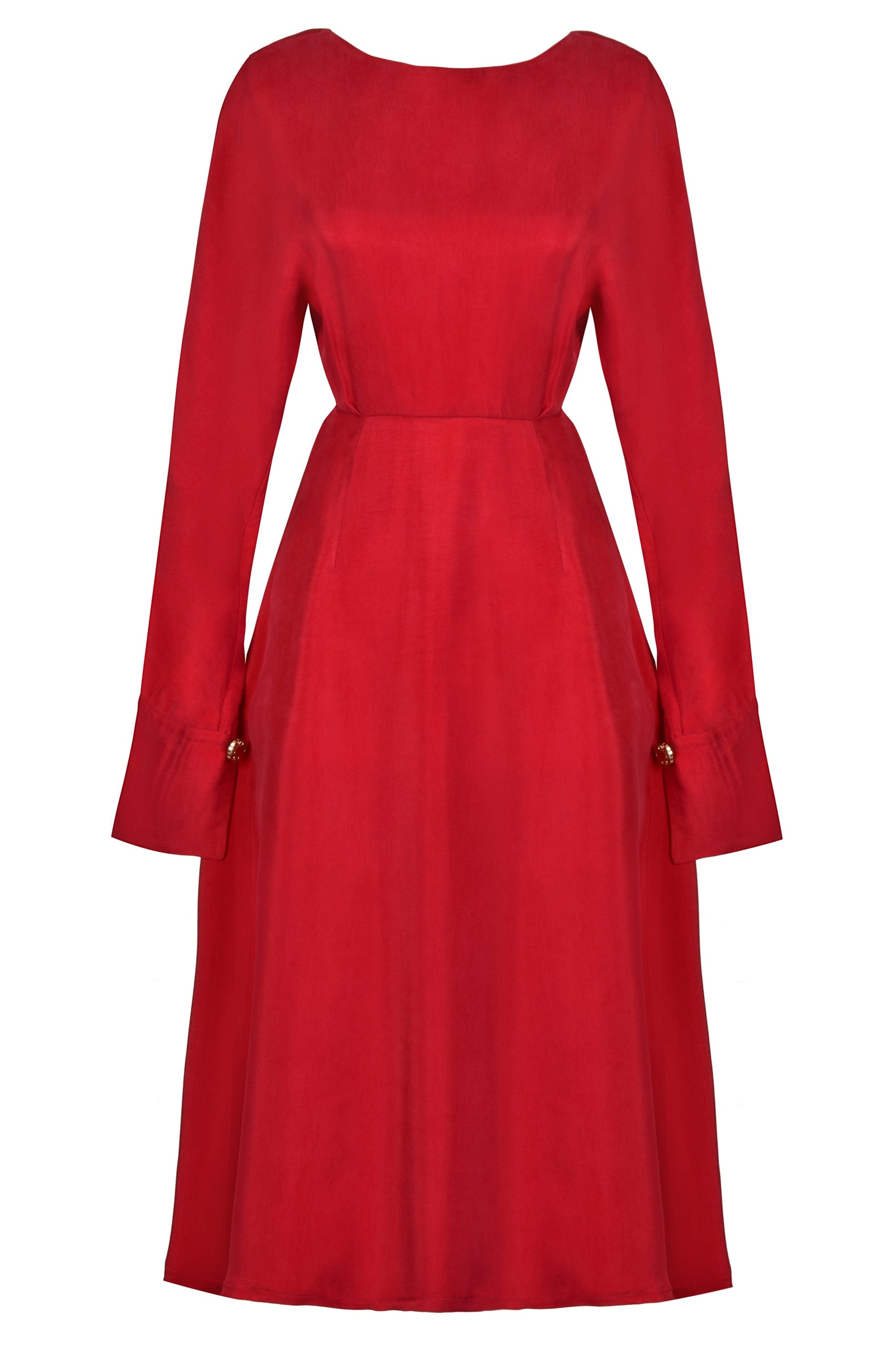 Long Sleeve Red Midi Dress-0