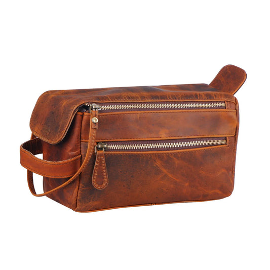 Vintage Buffalo Leather Toiletry Bag Carmel  MT1