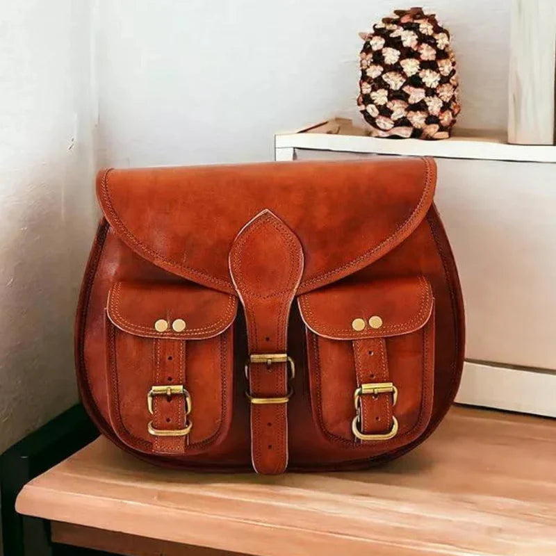 Cooper Allan  cross body double pocket sling goat leather bag for boys & girls 9 X 11 inch