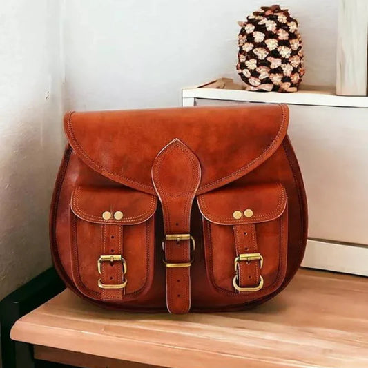 Cooper Allan  cross body double pocket sling goat leather bag for boys & girls 9 X 11 inch CS2