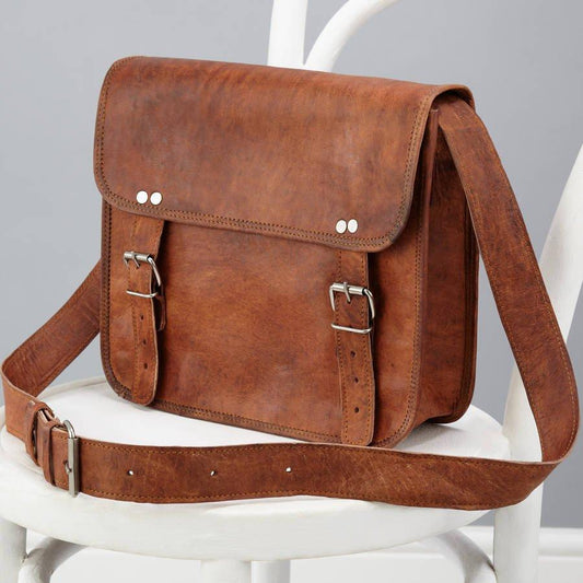 Vintage Double Strip Plain 10*13″ Handcrafted Goat Leather Laptop Bag | 100% Genuine Leather CS5