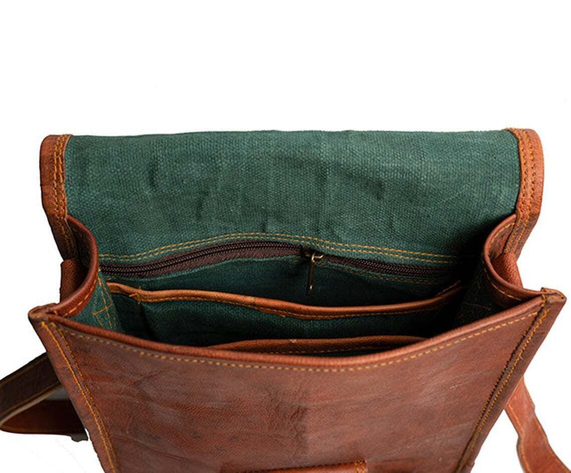9*11″ front pocket Handcrafted Canvas+ Goat Leather Sling Bag | 100% Genuine Leather CS6