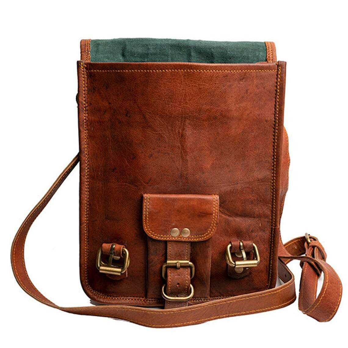 9*11″ front pocket Handcrafted Canvas+ Goat Leather Sling Bag | 100% Genuine Leather CS6