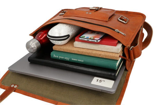 Single Pocket Double Strip Handcrafted Satchel goat Leather Bag 13 inch  CS10