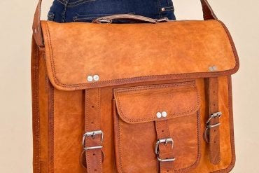 Single Pocket Double Strip Handcrafted Satchel goat Leather Bag 13 inch  CS10