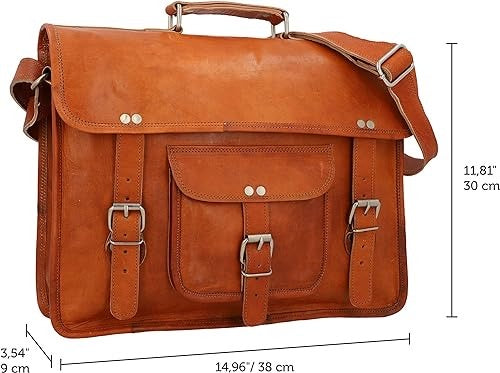 Single Pocket Double Strip Handcrafted Satchel goat Leather Bag 13 inch  CS10