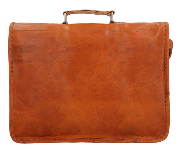 Single Pocket Double Strip Handcrafted Satchel goat Leather Bag 13 inch  CS10