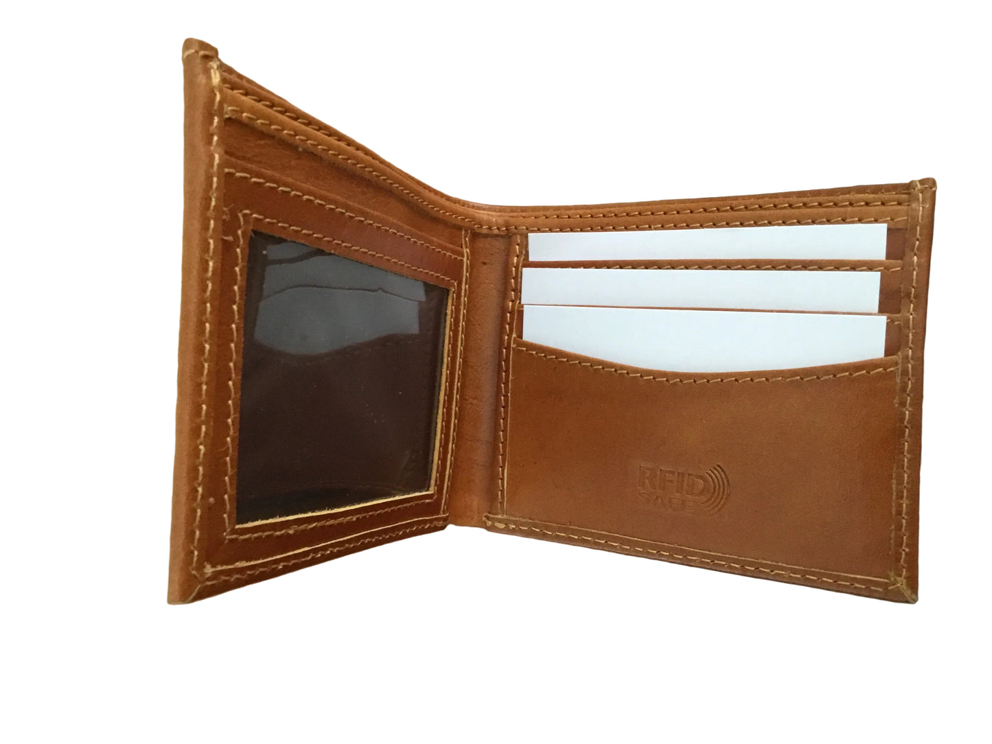 COOPER ALLAN MEN’S BIFOLD FULL GRAIN LEATHER WALLET WITH PHOTO ID TAN