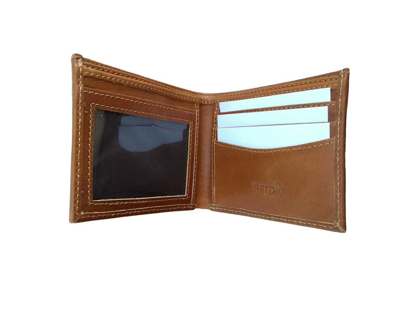 COOPER ALLAN MEN’S BIFOLD FULL GRAIN LEATHER WALLET WITH PHOTO ID TAN