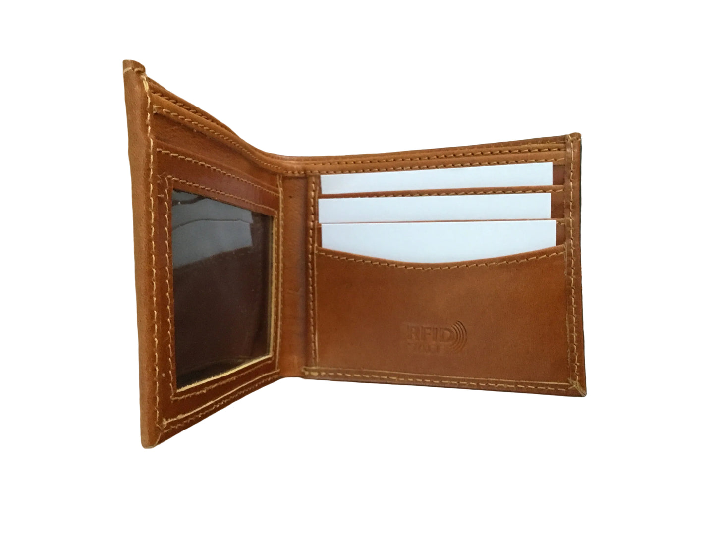 COOPER ALLAN MEN’S BIFOLD FULL GRAIN LEATHER WALLET WITH PHOTO ID TAN