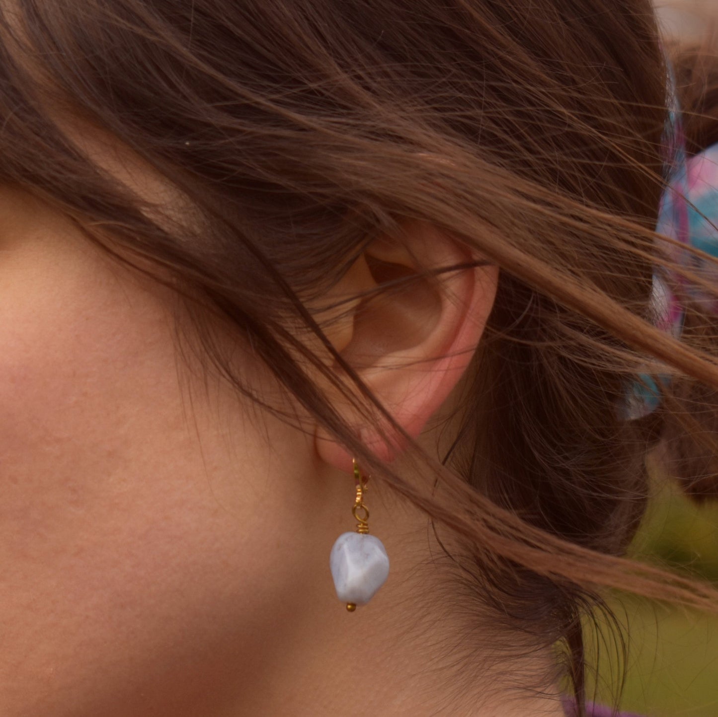 Blue Lace Agate Gemstone Huggie Earrings | by Ifemi Jewels