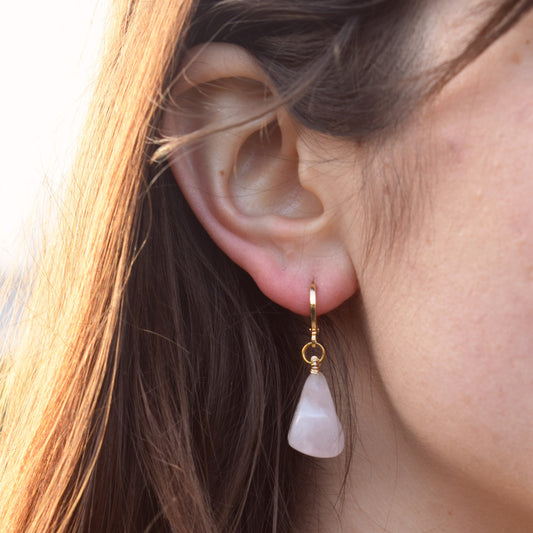 Rose Quartz Gemstone Huggie Earrings | by Ifemi Jewels