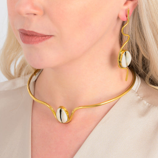 Cowrie Shell Recycled Brass Statement Earrings