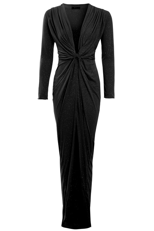 Sparkly Black Twist Front Dress-0