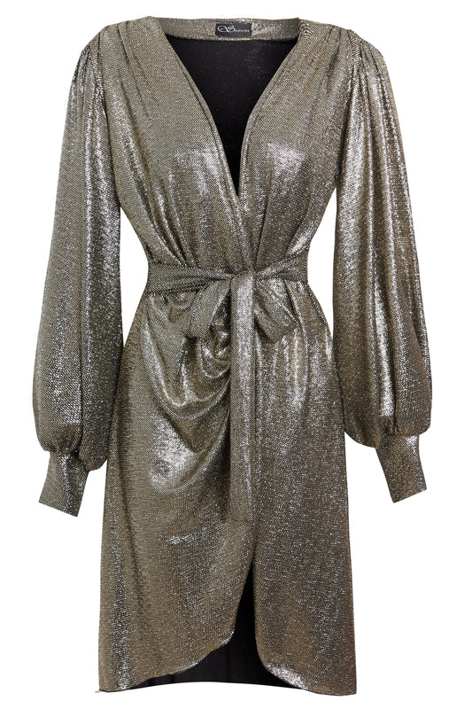 Mid-Length Sequin Wrap Dress-0