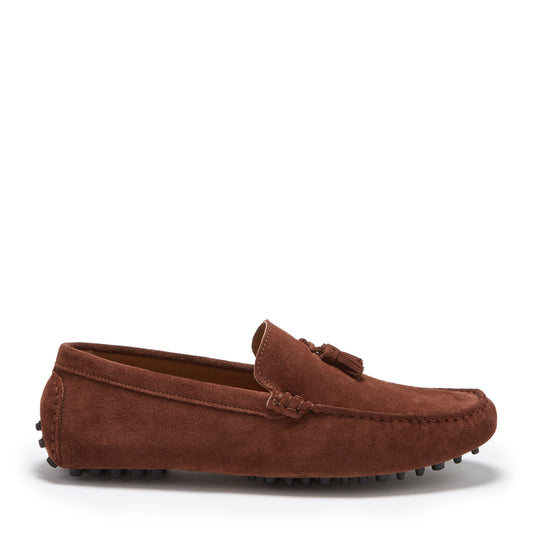 Tasselled Driving Loafers, mahogany brown suede-0