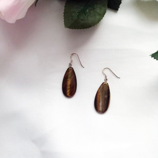 Tiger Eye Sterling Silver Earrings, Tiger Eye Teardrops, Tiger Eye Drop Earrings, Gemstone Earrings | by nlanlaVictory