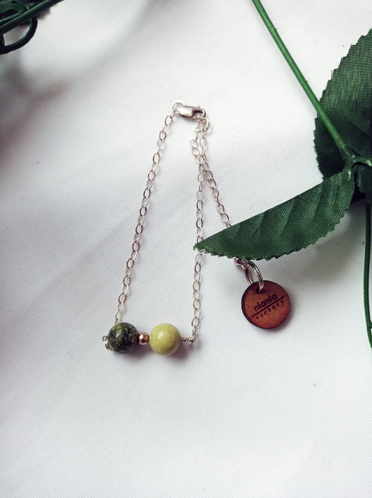 Yellow Turquoise with Swarovski Pearl Bracelet, Adjustable Sterling Silver Bracelet, Yellow Turquoise Bracelet | by nlanlaVictory