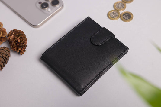 Biggs & Bane Men's Bifold Black Leather Wallet With Tab Coin Pocket