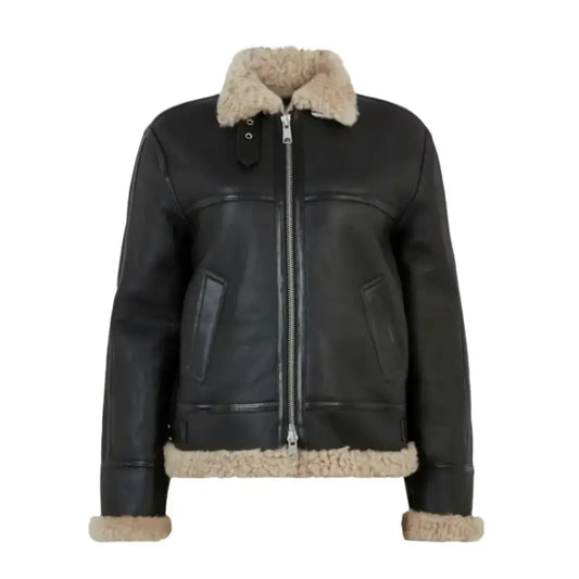 Men’s Black Shearling Leather Aviator Jacket