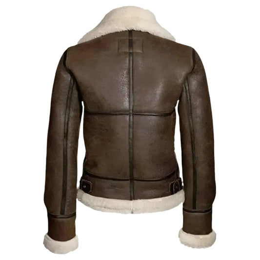 Women's B-3 Distressed Brown Aviator Leather Bomber Jacket