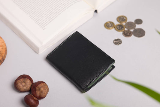 Cooper Allan Men's Trifold Black & Green Leather Wallet 27