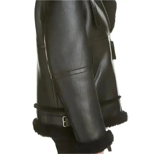 Women’s Black Aviator Sherpa Leather Jacket