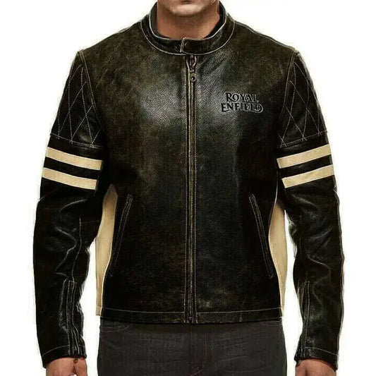 Men’s Black Royal Enfield Cafe Racer Motorcycle Jacket-0