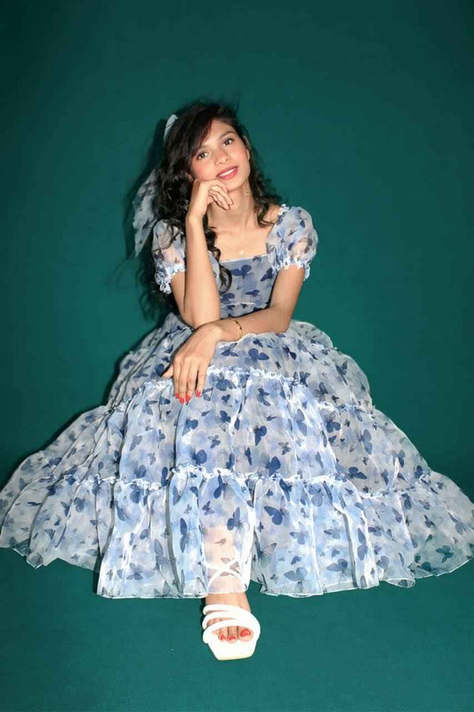 Blue Butterfly Tiered Dress-0