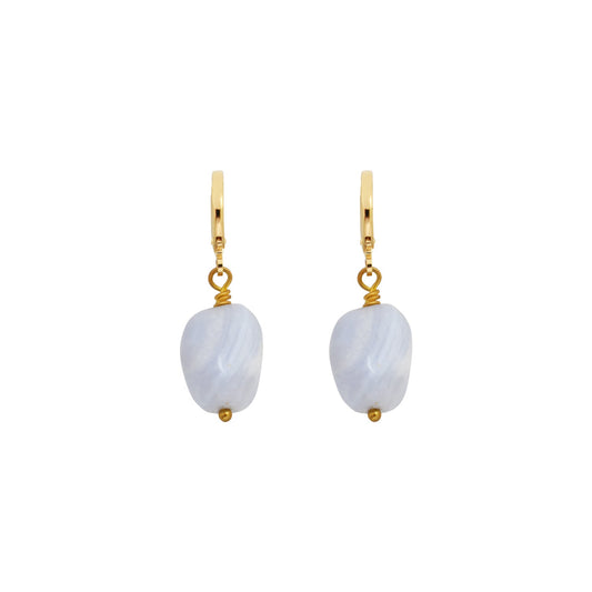 Blue Lace Agate Gemstone Huggie Earrings | by Ifemi Jewels